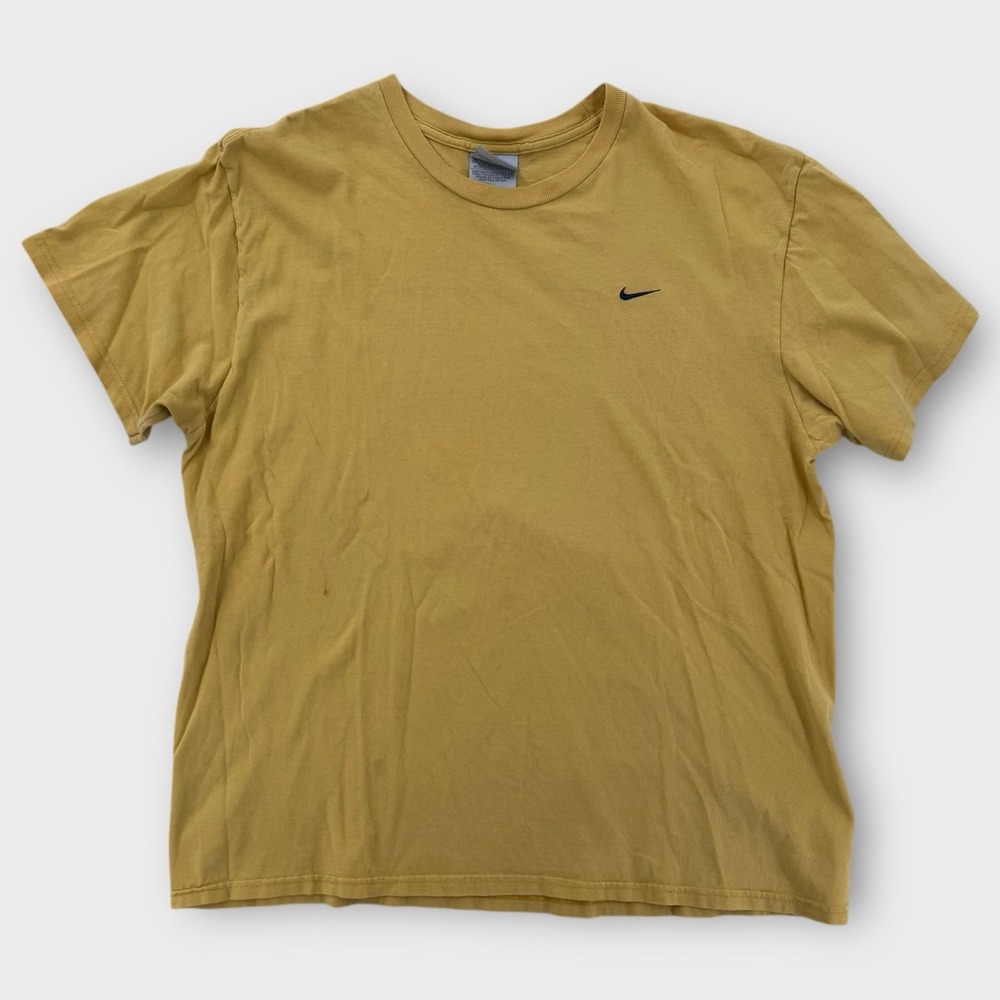 Nike T-Shirt Mens XL Yellow Swoosh Logo Tee Athletic Fit Cotton Basic Minimalist